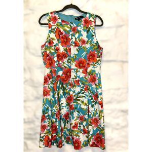Floral Dress Cotton Fit & Flare Knee Length Resort Cruise Cottagecore Size 16